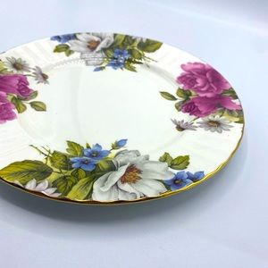 Fine bone China gold plated rimmed plate floral flower botanical vintage antique